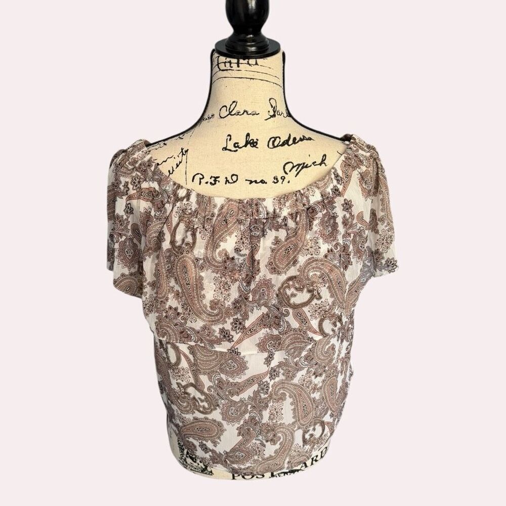 Express Paisley Off the Shoulder Top Medium NWT Boho Smocked Flutter Sleeve